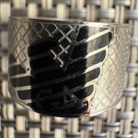 Emporio Armani Silver and Black Engraved Ring - Picture 1 of 3